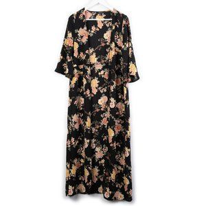 FOREVER 21 Contemporary black floral cardigan full length long kimono size S